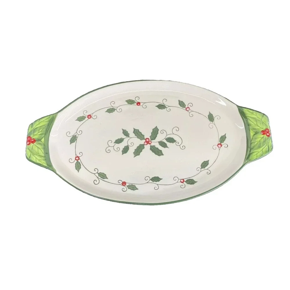 Temptations Soup & Sandwich Plate Set Christmas Cardinal Holly Berry‎ Covered